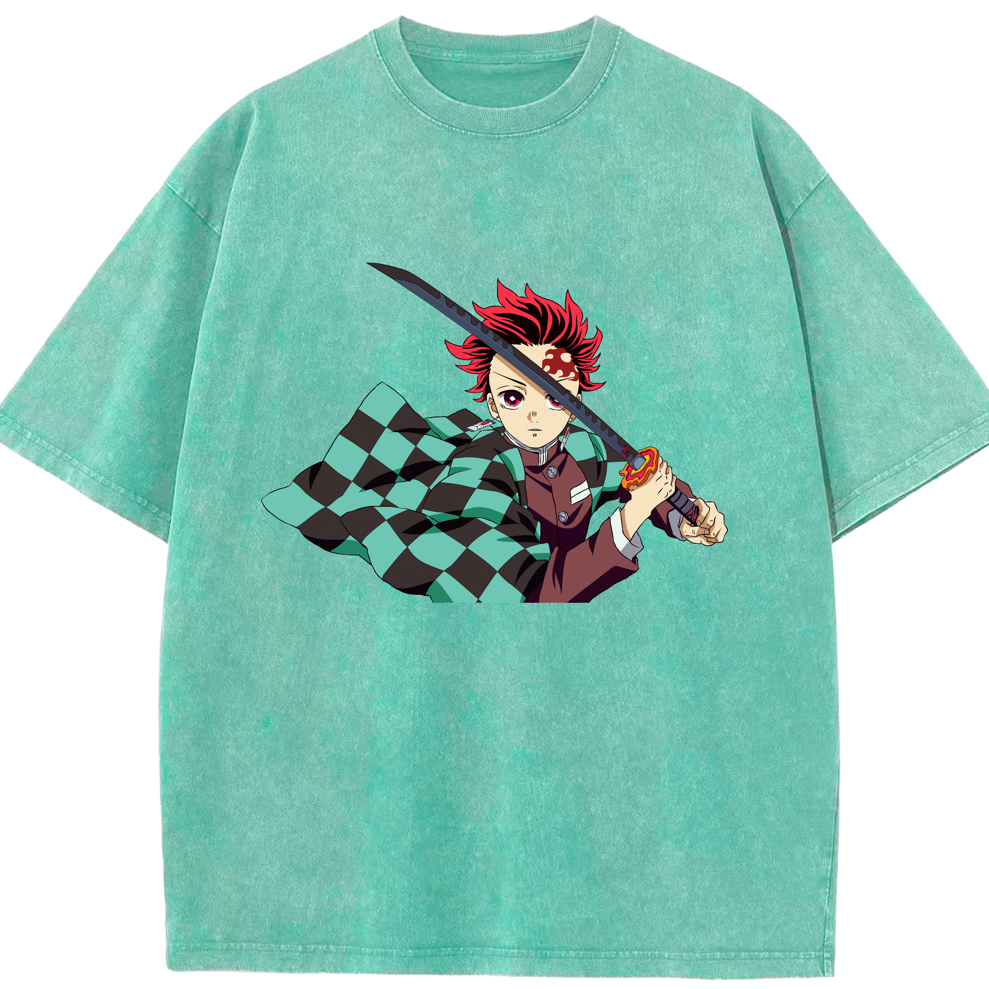 （画像用） 鬼滅の刃 竈門 炭治郎／かまど たんじろう Kamado Tanjirou 綿100% ヴィンテージ風 半袖Tシャツ（フロントプリント）